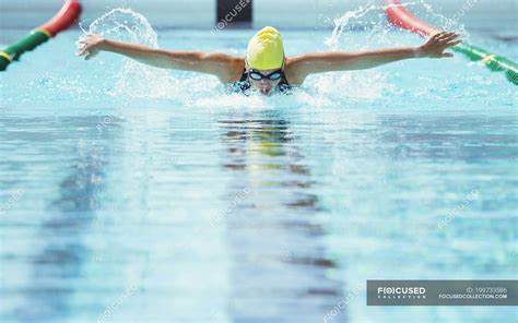 swimmer racing  pool water speed   stock photo