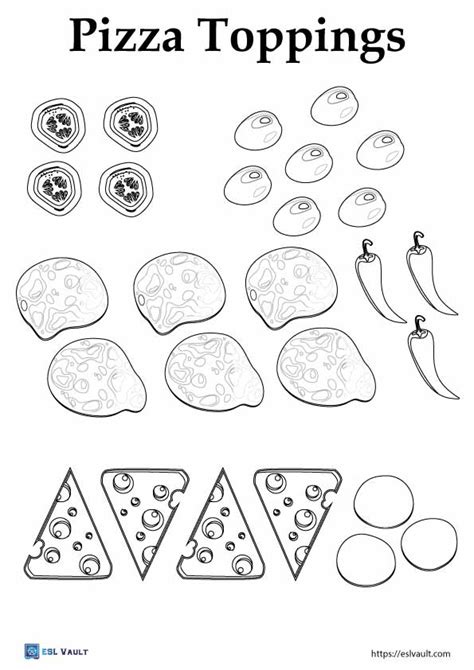 printable pizza toppings  pages esl vault