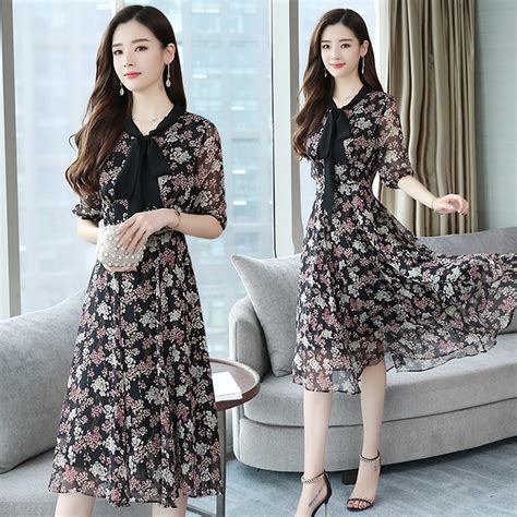 Huti Wjwyl Summer Floral Print Chiffon Dress Plus Size Sundress 2019