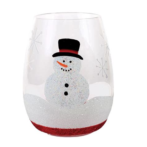 snowman glitter stemless wine glass glitter wine glass christmas