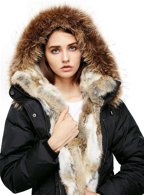 escalier womens  coat  real raccoon fur hooded parka jacket shoponline  womans