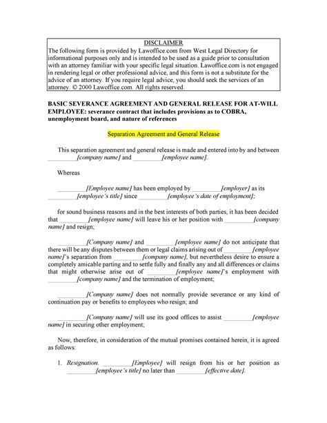 official separation agreement templates letters forms templatelab
