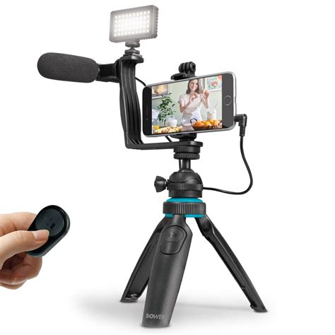 bower ultimate vlogger kit   led light hd microphone bracket phone action camera