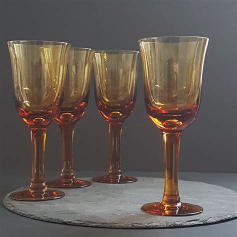 Amber Wine Glasses Blown Glass Vintage Wine Glass Set Of 4 Wine Goblets