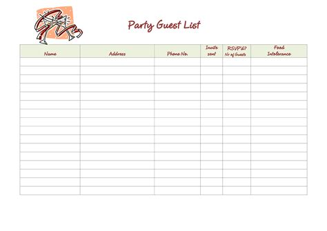 guest list templates word excel  formats