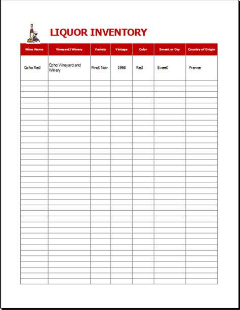 liquor inventory sheet template  excel excel templates
