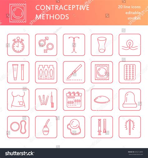 contraceptive methods line icons birth control stock vector 655212895