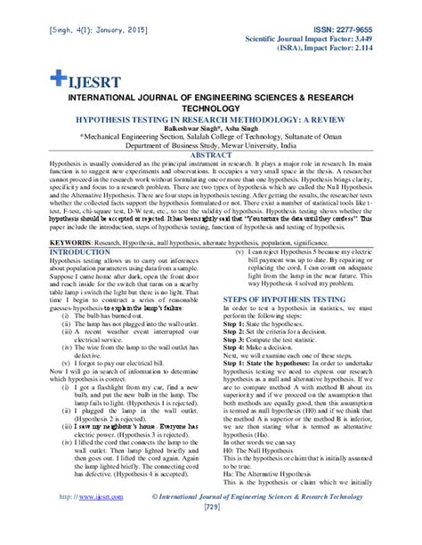 hypothesis testing  research methodology  review ijesrt