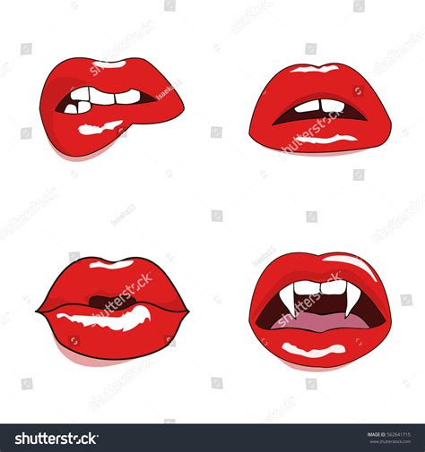 Woman Red Lips Set Mouth Kiss Stock Vector 562641715 Shutterstock
