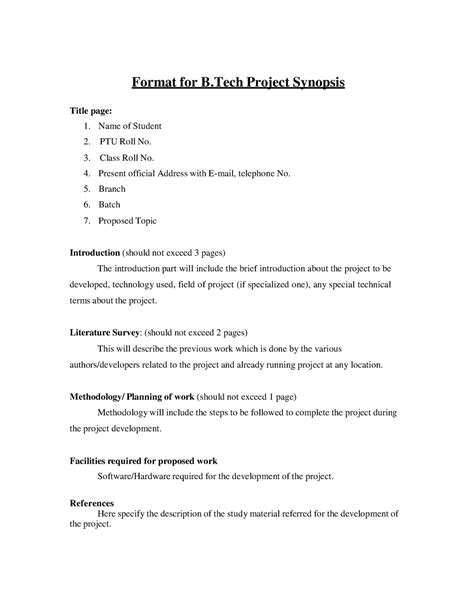 synopsis format  project format   project synopsis title page   student ptu roll