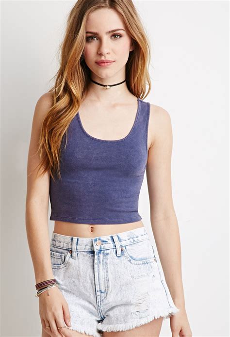 Lyst Forever 21 Heathered Crop Tank Top In Blue