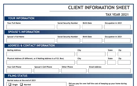 fillable client information sheet  tax year