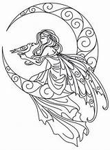 Coloring Fairy Pages Printable Moon Adult Detailed Tattoo Embroidery Mandala Colouring Kids Pattern Drawings Fairies Color Patterns Adults Outline Mystische sketch template