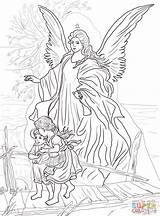 Angel Guardian Coloring Pages Children Angels Over Watching Adult Printable Choose Board Colouring Catholic sketch template
