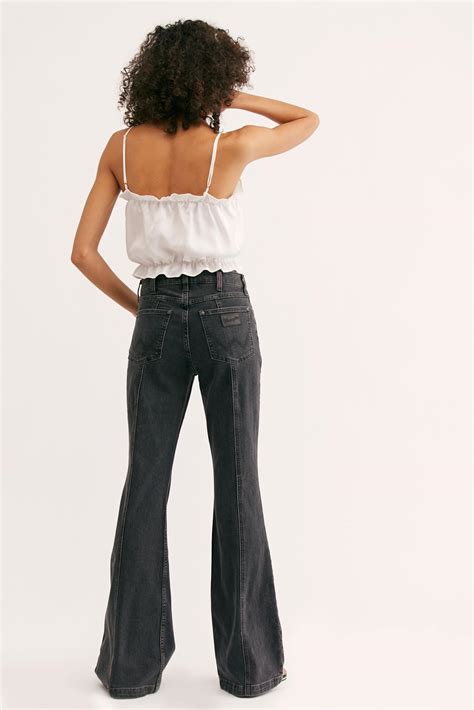 Free People Denim Wrangler Seamed Flare Jeans In Charcoal
