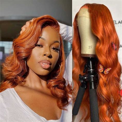 ginger color  lace front wig body wave transparent frontal wig bombtress