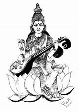 Saraswati Maa Inde Goddess Sarasvati Colorier Coloriages Drawings Adulte Lord Veena Vêtements Azam Quaid Xcolorings Détails Couronne énormément Vishnu Paintings sketch template