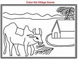 Coloring Kids Village Scene Printable Pages Cow Pdf Open Print  Studyvillage sketch template