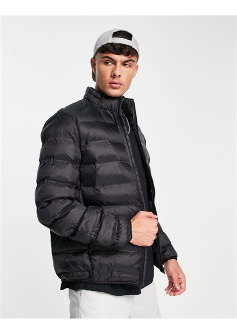 pullbear lightweight puffer jacket  black  men lyst uk