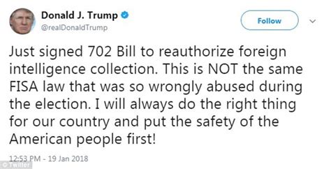 Trump Extends Surveillance Law He Says Was Not Abused Daily Mail Online