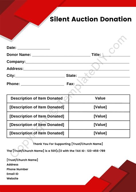 silent auction donation receipt template
