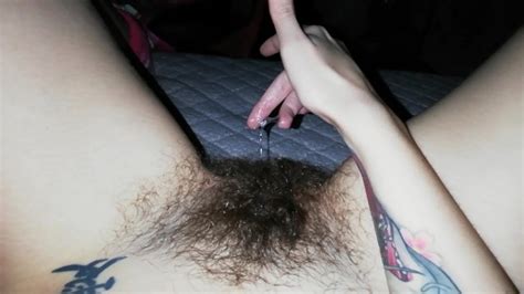 playing with my wet hairy big clit cummy pussy grool after