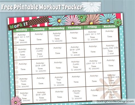 printable workout tracker darling doodles fitness tracker