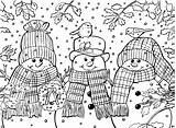 Coloring Pages Winter Print Snowmen Scarves Antistress Color Summer sketch template