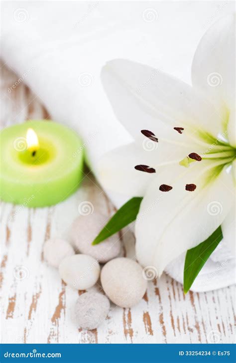 spa set  lily stock photo image  nature healthcare