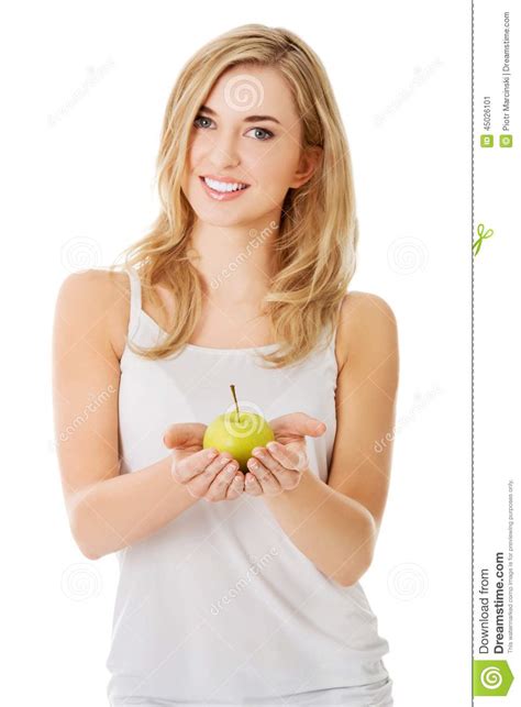 Woman With A Green Apple Stock Image Image Of Lady Care 45026101