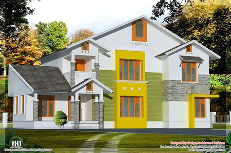 bhk sloping roof house design house design plans
