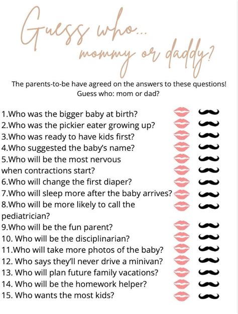 printable baby game mommy  daddy mom  dad game guess  baby