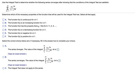 solved   integral test  determine   cheggcom