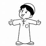 Muslim Boy Vector Drawing Coloring Standing Illustration Clipart Book Clip Happy Hand Style Cartoon Malaysia Stock Student Melayu Outline Girl sketch template