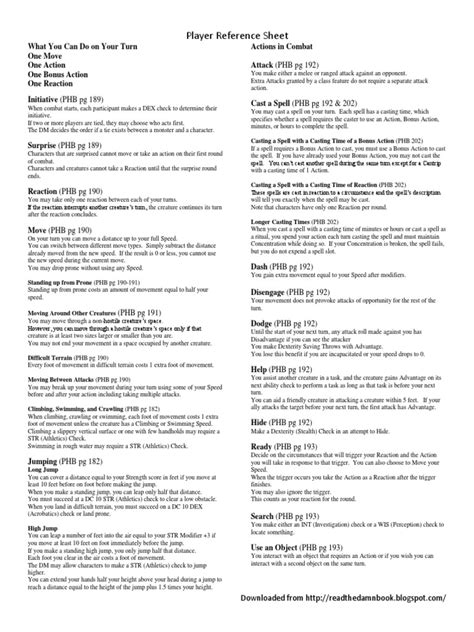 Dandd 5e Player Reference Sheet V3 0 Dungeons And Dragons