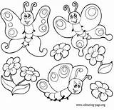 Butterfly Coloring Pages Cute Butterflies Colouring Printable Bunch Flowers Kids Drawing Color Print Beautiful Line Cartoon Fun Book Flower Sheets sketch template