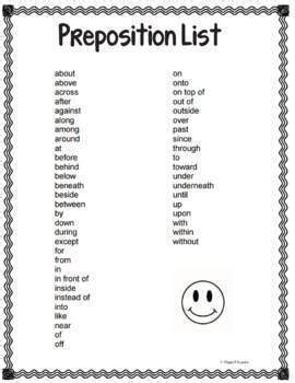 preposition poem worksheet  happyedugator teachers pay teachers