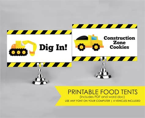 printable food tents food labels   construction party instant