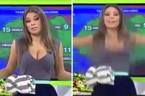 moment busty tv weather girl s boobs pop out during star jump routi scoopnest