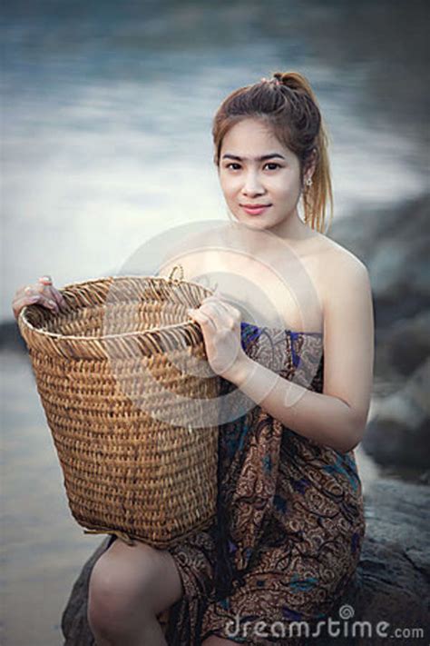 asian woman bathing in a stream stock image image of myanmar girl 75862033