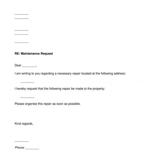 service request letter  maintenance printable docx