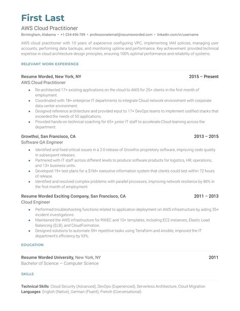 aws cloud practitioner resume    resume worded