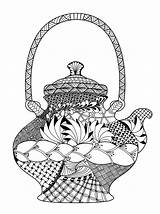 Zentangle Teapot Illustration Highly Detailed Colouring Adults Vector sketch template