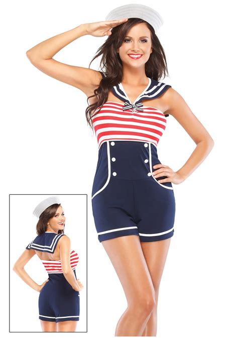 Nautical Pin Up Sailor Costume Women S Halloween Cosplay Fancy Dress