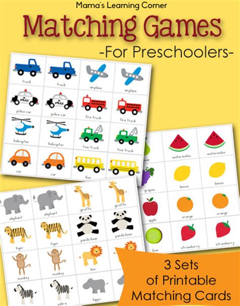 printable match game packet mamas learning corner