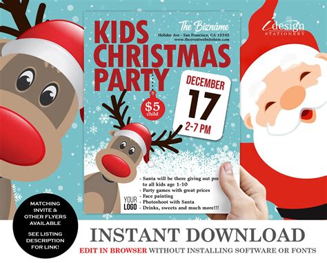 childrens christmas party flyer templates printable funny kids