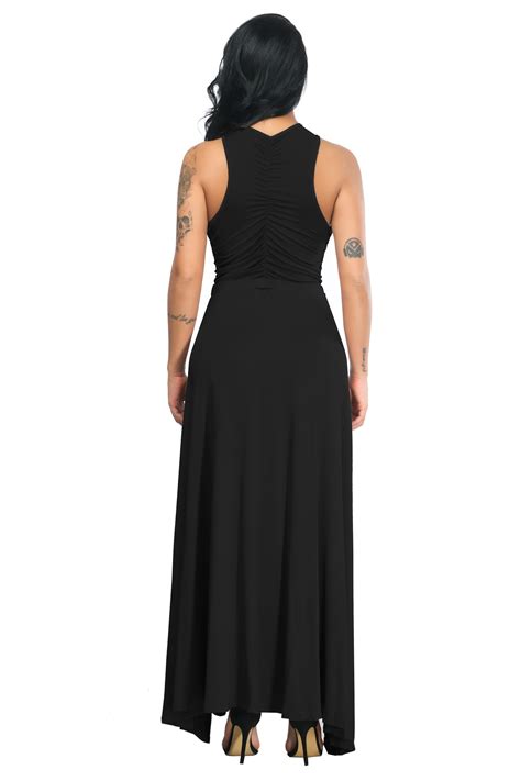 sexy open front high slit black stretch silk evening prom dress