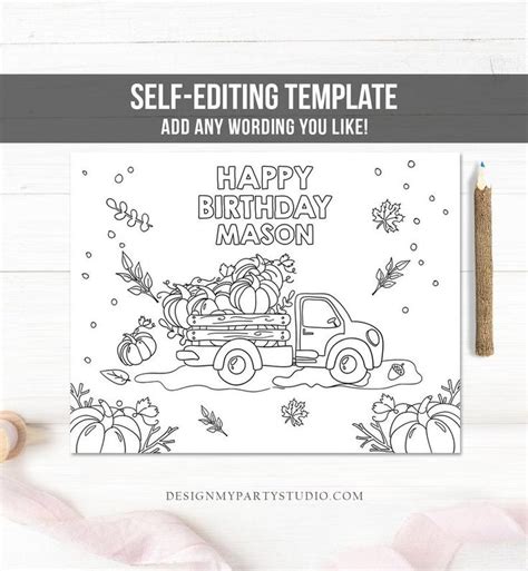 editable coloring page pumpkin truck birthday party activity etsy