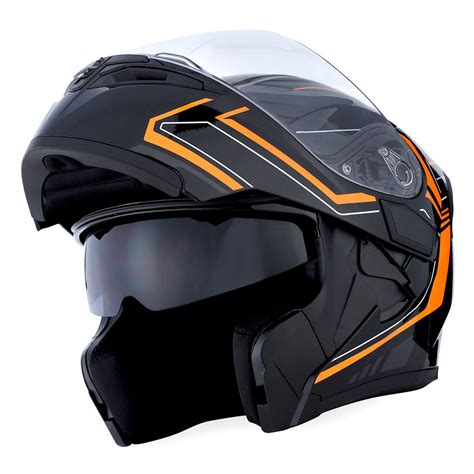 storm motorcycle modular full face helmet flip  dual visor sun shie