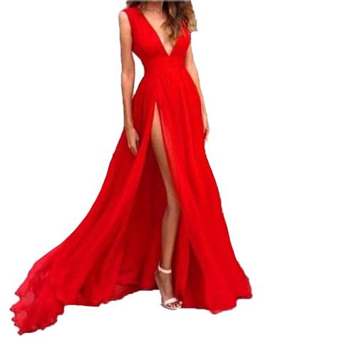 red long evening dress 2017 plus size with slit chiffon sexy women